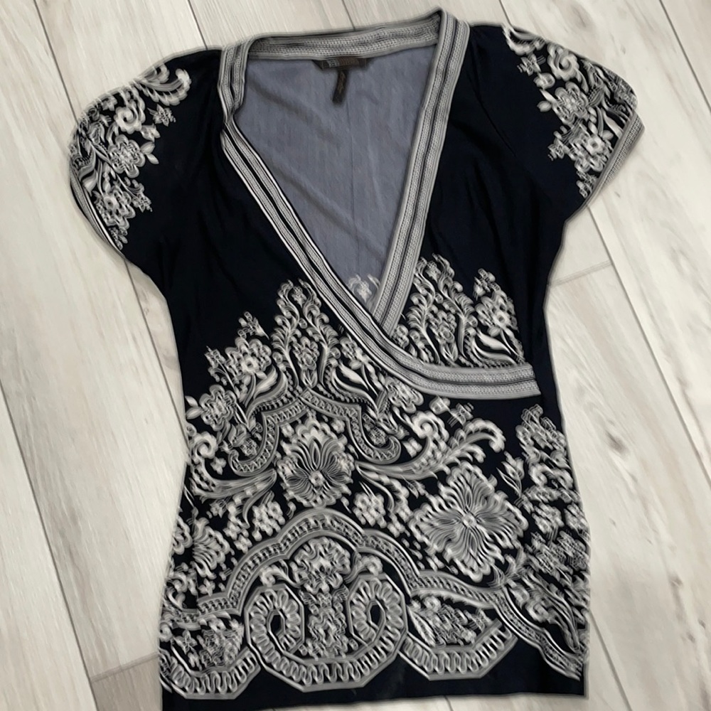 BCBG Maxazaria knit top with classy printed design.